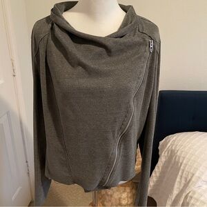 Blank NYC Faux Suede Drape Front Zippered Jacket | Grey-Taupe | Size M